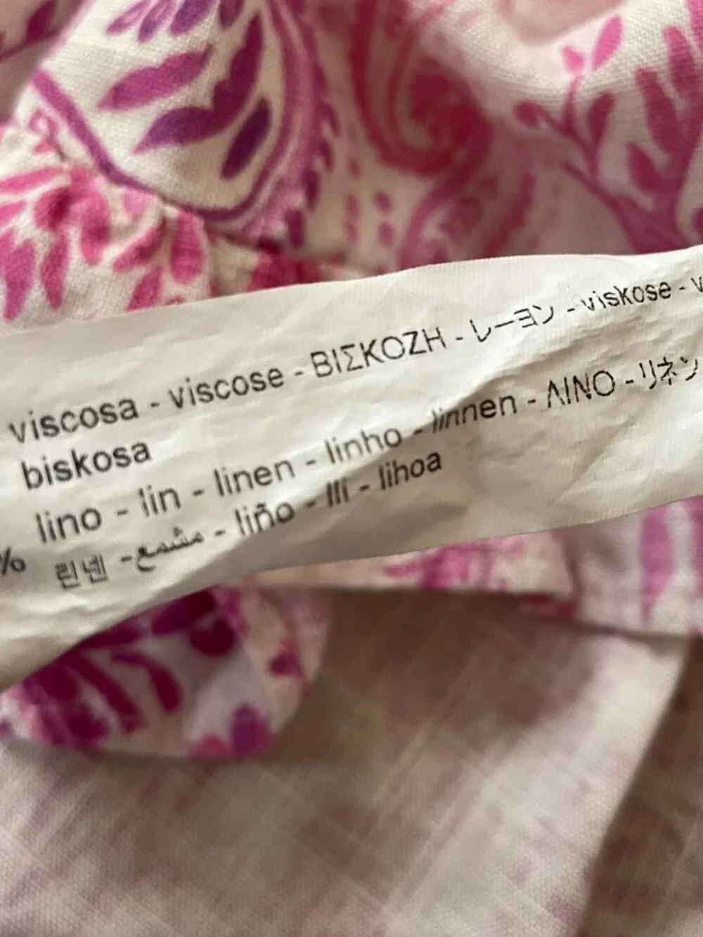 Zara Pink Paisley Boho Puff Sleeve Mini Dress Medium Cottagecore Peasant Linen - Picture 8 of 8